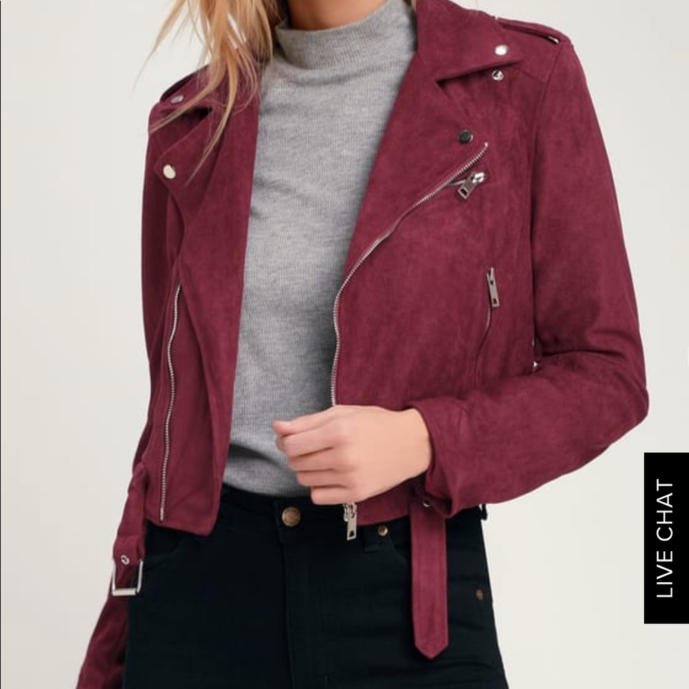 🆕RIDE WITH ME BURGUNDY VEGAN SUEDE MOTO JACKET